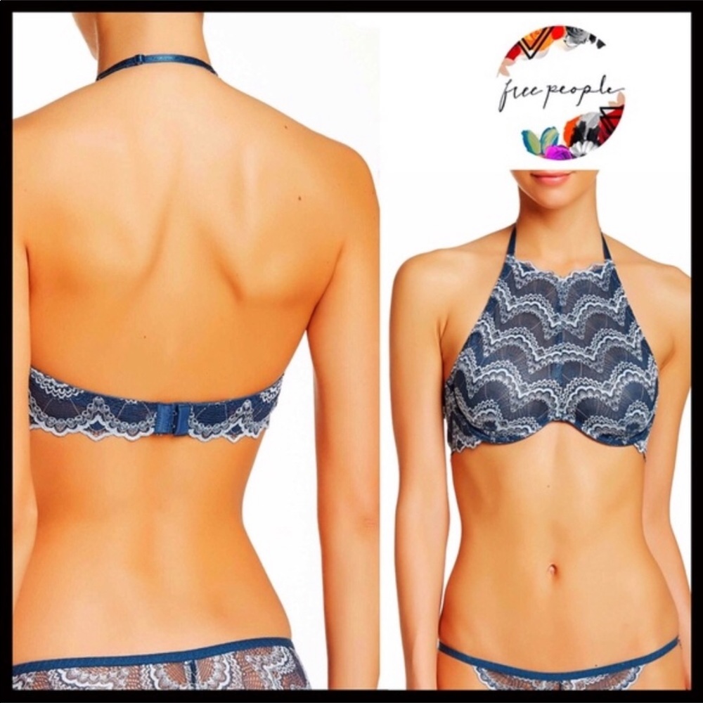 FREE PEOPLE BOHO CROCHET LACE HALTER BRALETTE A3C - Picture 5 of 8